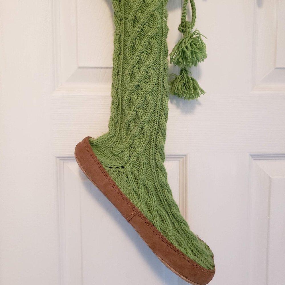 J Crew Green Tassel Slippers